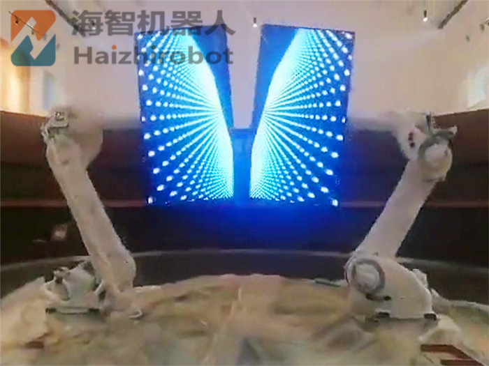 LED顯示屏工業(yè)機(jī)器人聯(lián)機(jī)協(xié)作合屏項(xiàng)目完工！